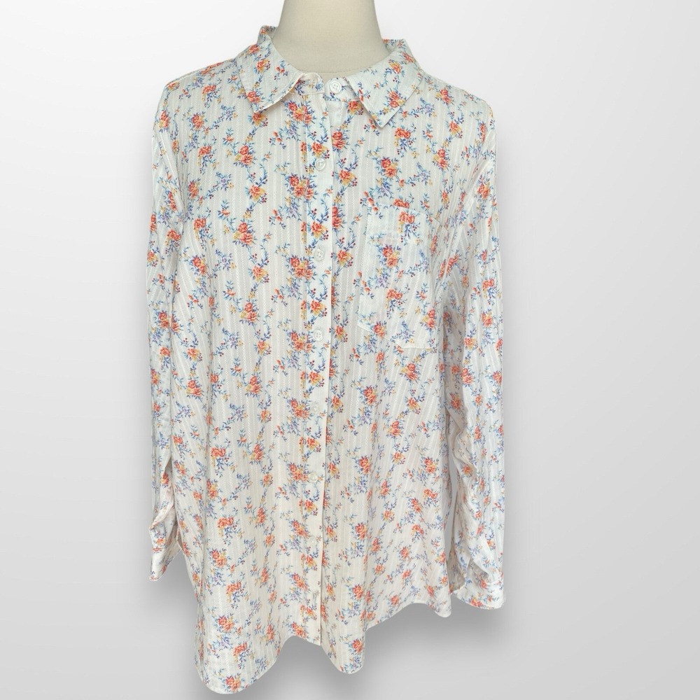 On 34th Woman's Size 3X Top Shirt Long Sleeve Button Up Cottagecore 3131